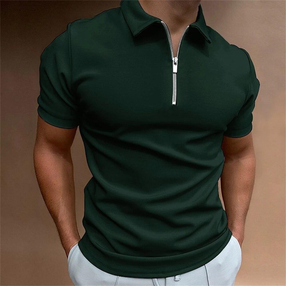 Simple Polo Shirt For Men Solid Golf Clothing Daily Casual High Quality Zip Polo Shirts Summer Breathable Quick Dry Men Clothing KTB