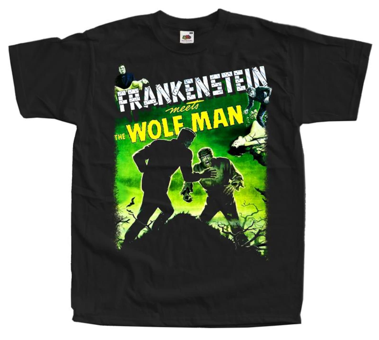 Frankenstein Meets The Wolf Man Horror movie poster T-Shirt Black vintage scary all sizes S-5XL 4XL
