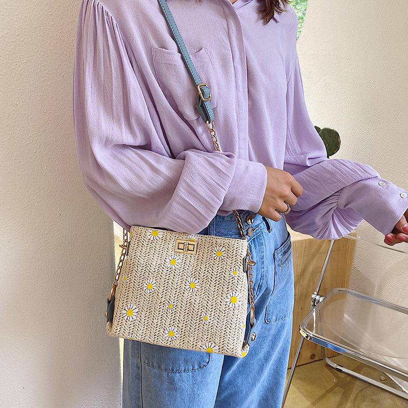 SCIONE Letní slaměná tkaná taška 2020 Nová dámská crossbody taška Western Styl All-match Chain Woven Crossbody taška na jedno rameno