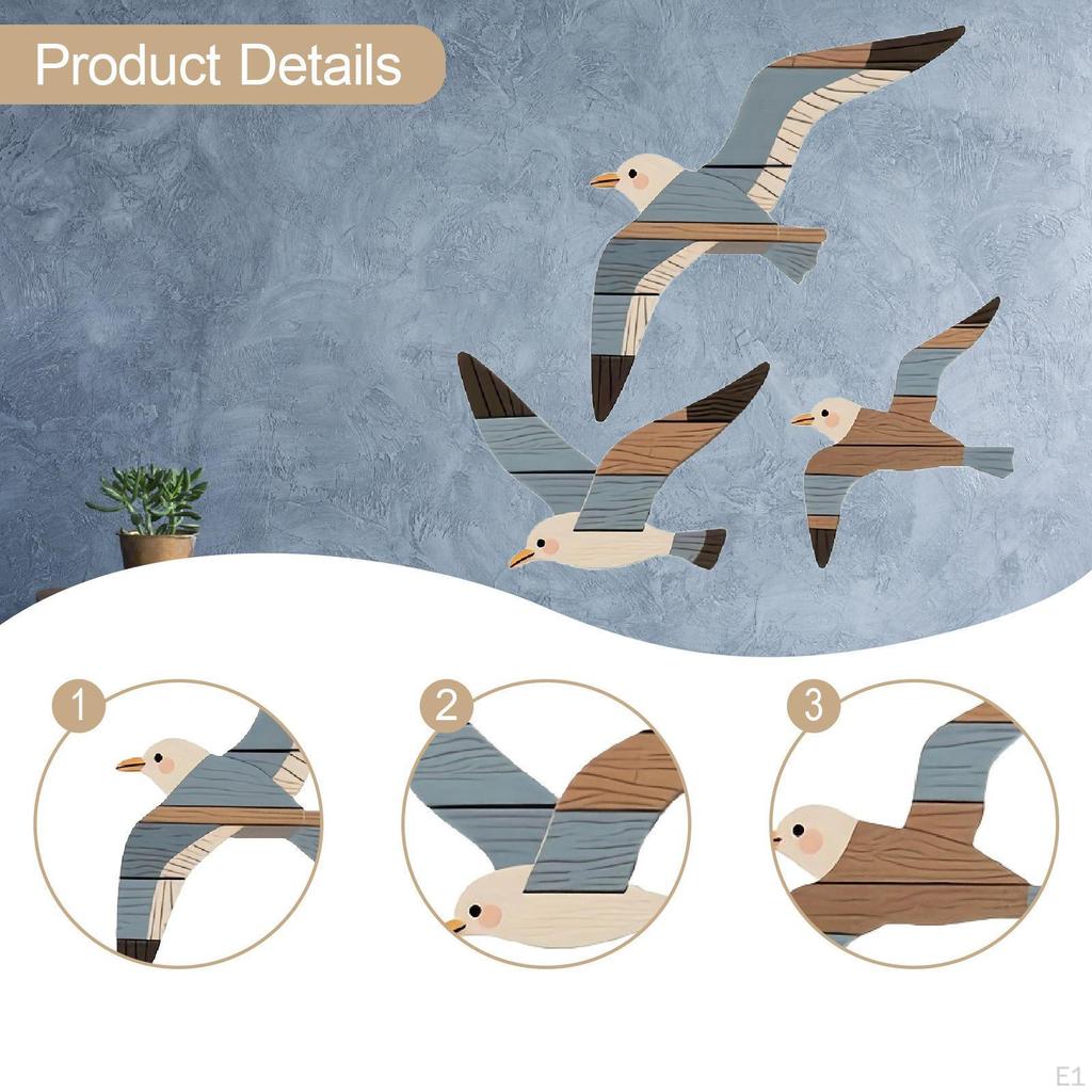 3 Pieces Wooden Bird Wall Art Decoration for Living Room Office Kitchen