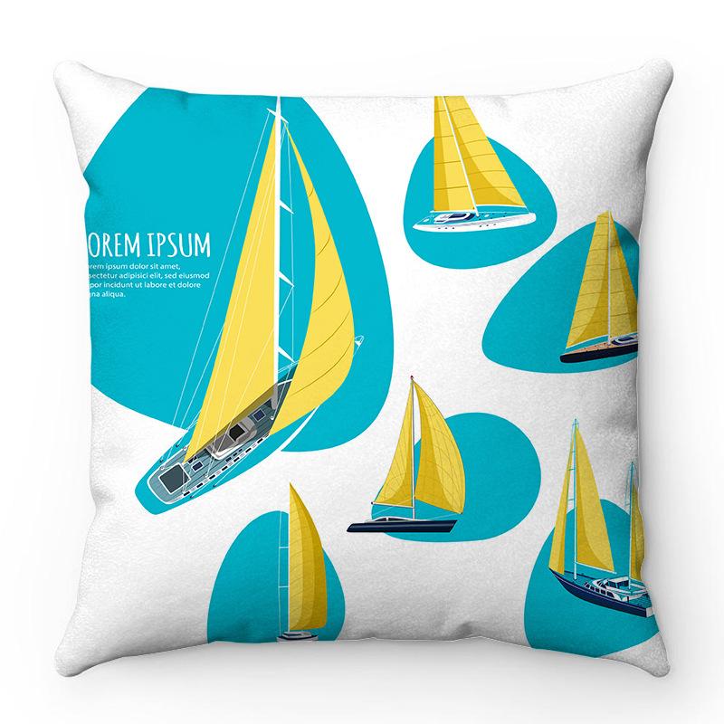 Cartoon Summer Sail Pattern Digital Printing Short Plush Pillow Covers for Car Sofa Office Cushion Cover Home Goods 60x60cm