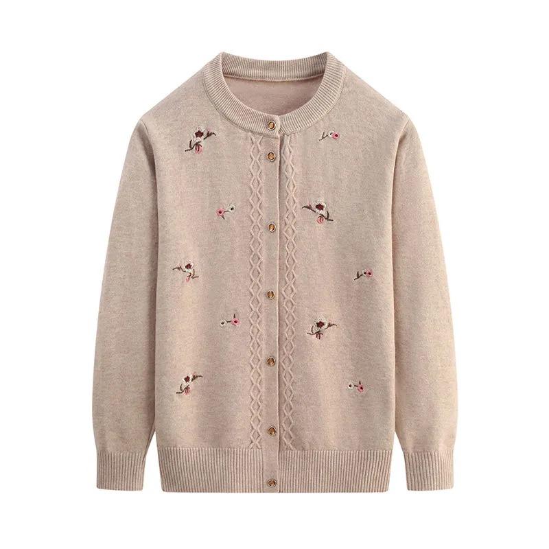 New Women's Autumn Winter Splicing Round Neck Printed Buttons Fashionable Versatile Casual Knitted Long-sleeved Cardigan