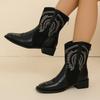 Nnü Retro Square Toe Embroidery Western Boots Women's Autumn and Winter Large Size Foreign Trade Short Boots Block Heel Back Zip Cowboy Boots
