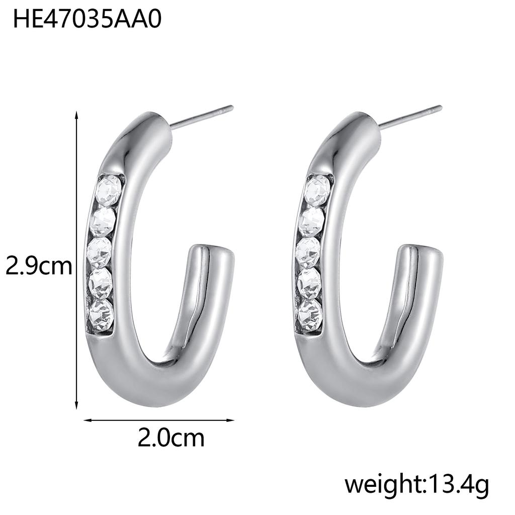 CARLIDANA Vintage and Unique Plain Ring Inlaid with Imitation Pearl Fashion Zircon Jewelry Titanium Steel Gold-plated Earrings