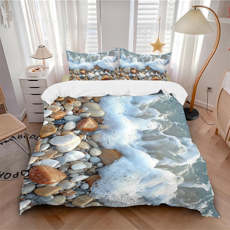 3Pcs Beach Pebbles Sea Foam Bedding Set Quilt Cover Pillowcase Home Christmas Xmas Halloween Gift 1 Duvet Cover 2 Pillowcase M928586
