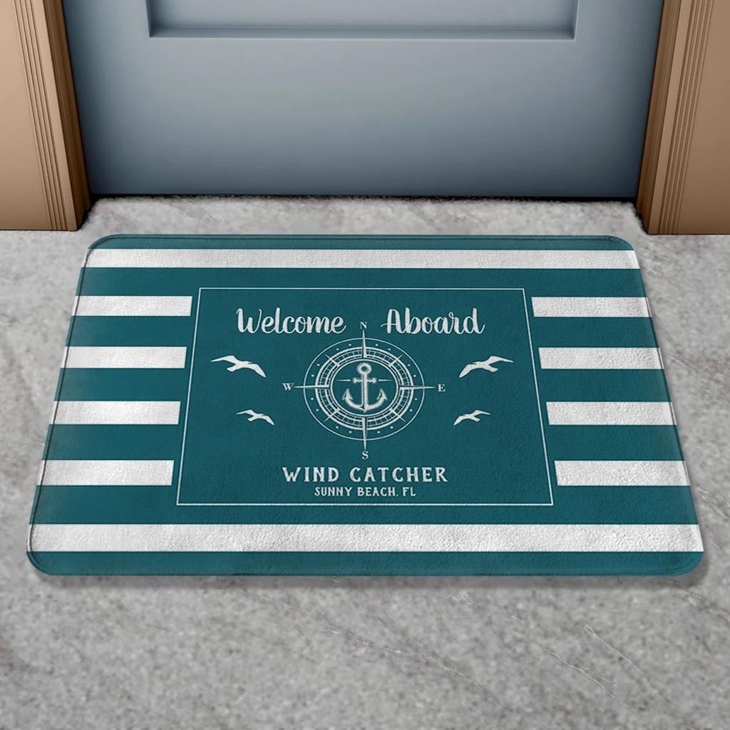 Custom Boat Name Anti Slip Door Mat Nautical Anchor Compass Ship Wheel Personalized Home Decor Floor Mat Indoor Outdoor Bath Rug