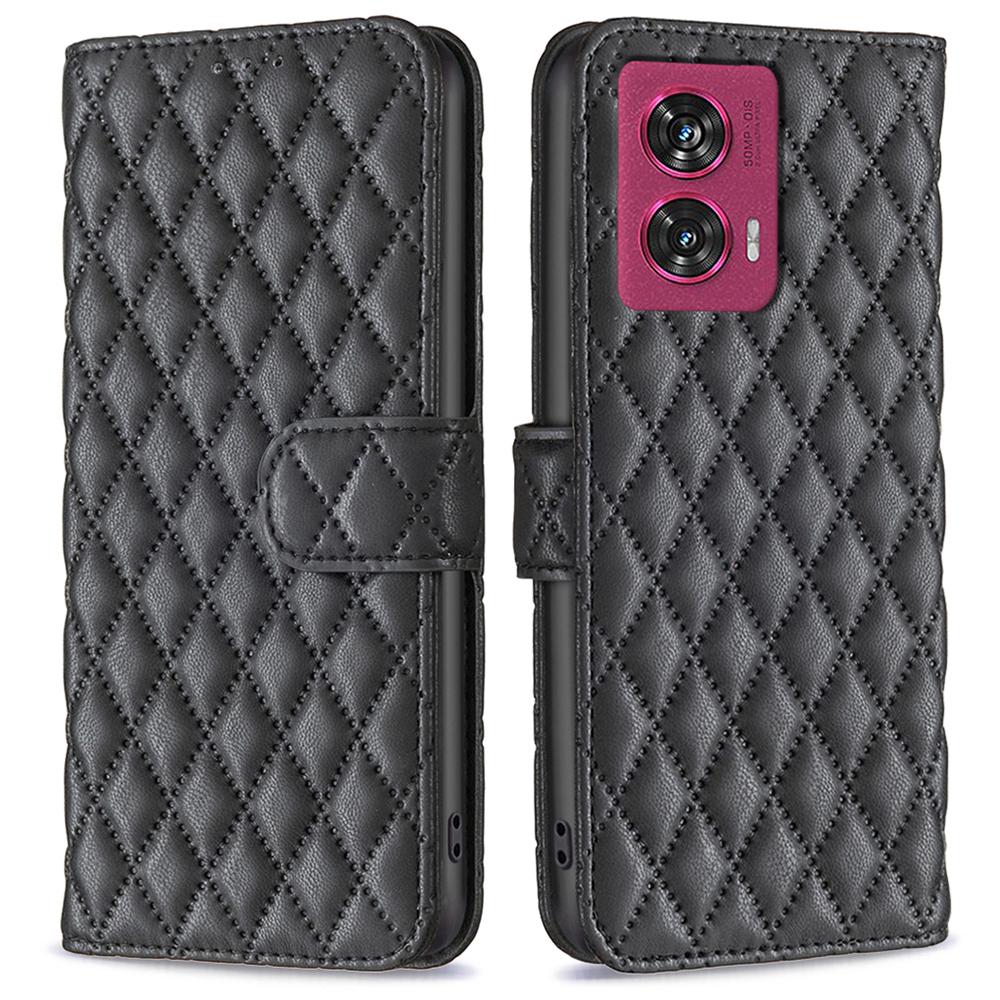 

BINFEN COLOR BF Style-14 For Motorola Edge 50 Fusion 5G Leather Case Rhombus Phone Cover Black