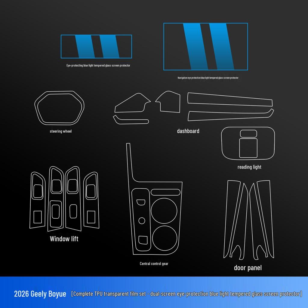Interior Protective Film & Accessories for 2026 Geely Boyue: Tempered Glass for Console Screen, Gear Shift Sticker
