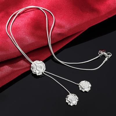 925 Sterlingsilber Rose Halskette Hochzeitsanhänger Schmuck