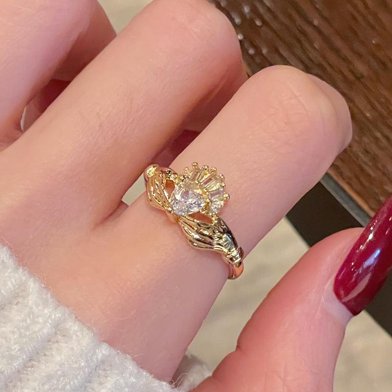 Medieval Retro Full Diamond Zir*****Pen Ring Women'S Daily Wear Gentle Wind Niche Design Ring