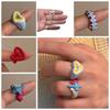 Chunky Jewelry Enamel Heart Ring Korean Style Geometric Ring Dripping Oil Finger Buckle  Decoration