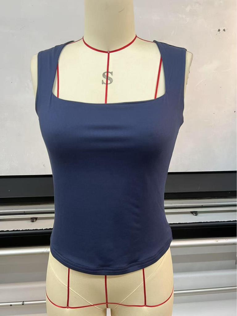 2026 European & American Women's Summer Square Neck Sleeveless Vest T-shirt - Comfortable Casual Top
