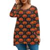 Women's Fashion Large Size Round Neck Long Sleeve Casual Halloween Print Loose Pullover Top