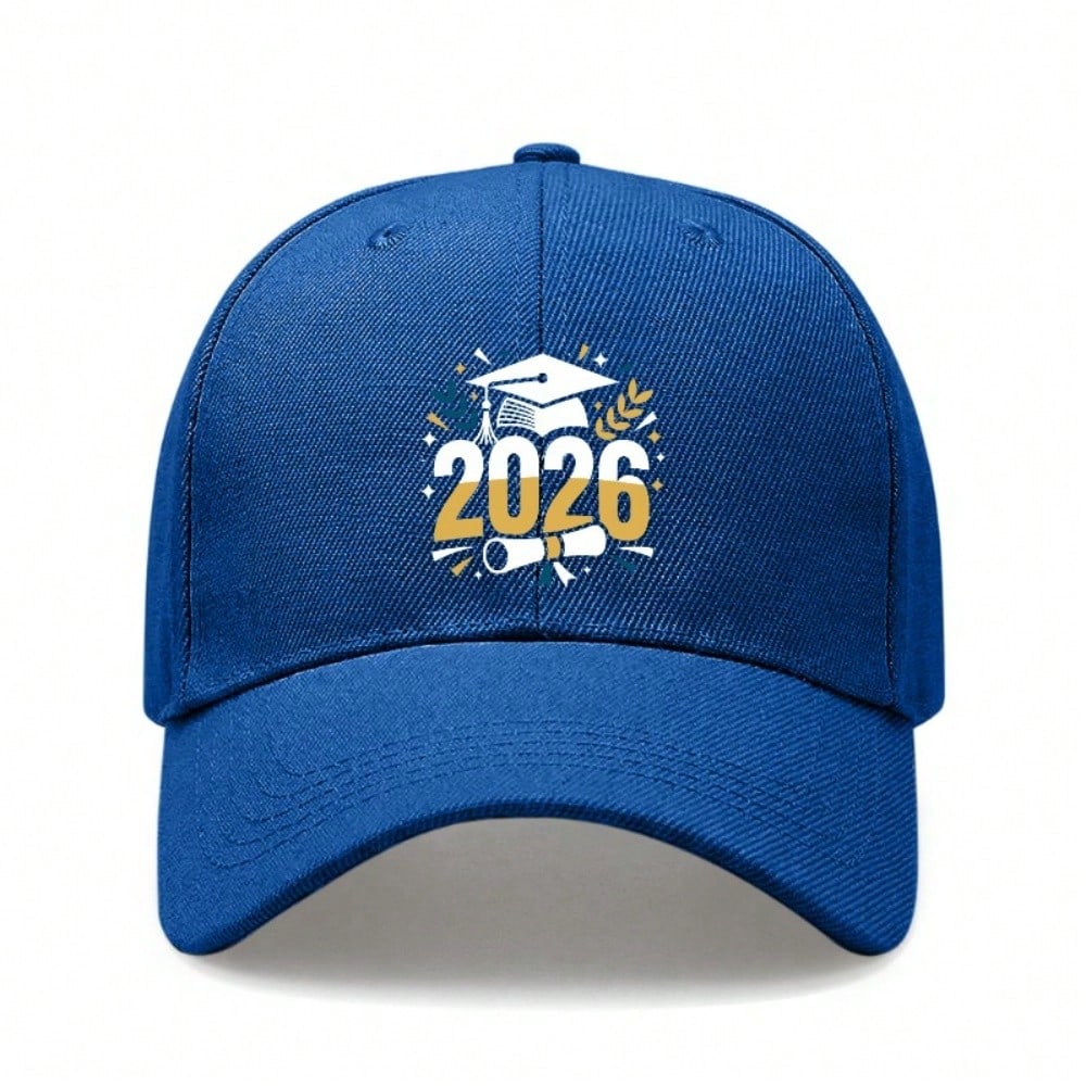 2026 Graduation Baseball Cap - Printed '2026' & Cap Graphic, Unisex Polyester Adjustable Breathable Lightweight Sun Protection Casual Outdoor Sports