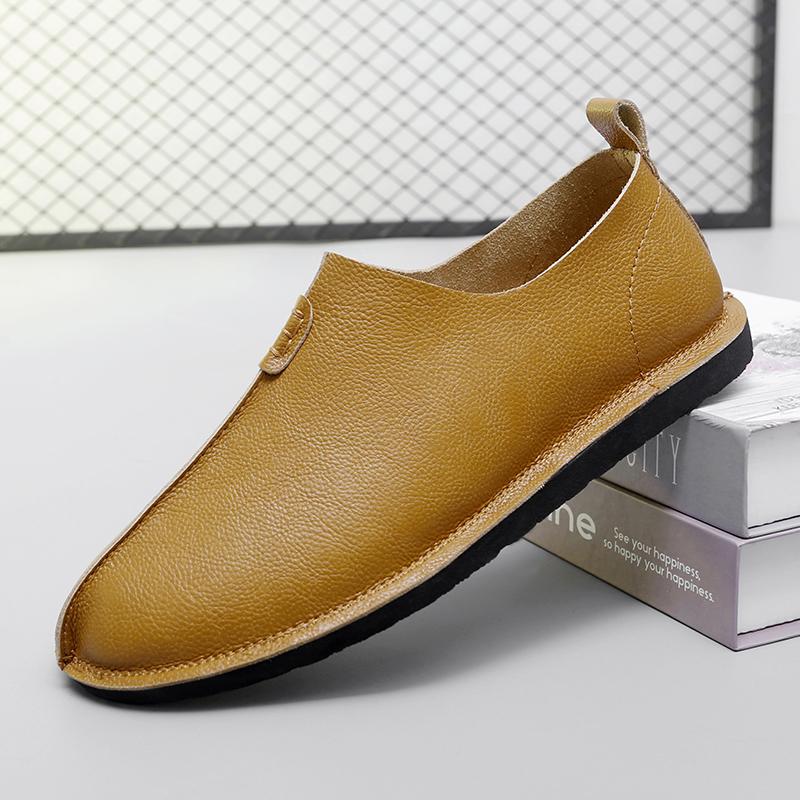 Fashion Business Lightweight Flats All-match Mens Slip on Shoes Men's Genuine Leather Loafers Casual Soft Non-Slip Dress Shoes for Men