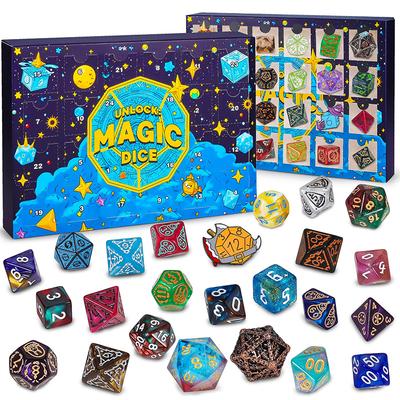 Dice Advent Calendars 2025, 24 Days Christmas Countdown Advent Calendars with 24pcs Polyhedral Dice for Role Playing Table Game