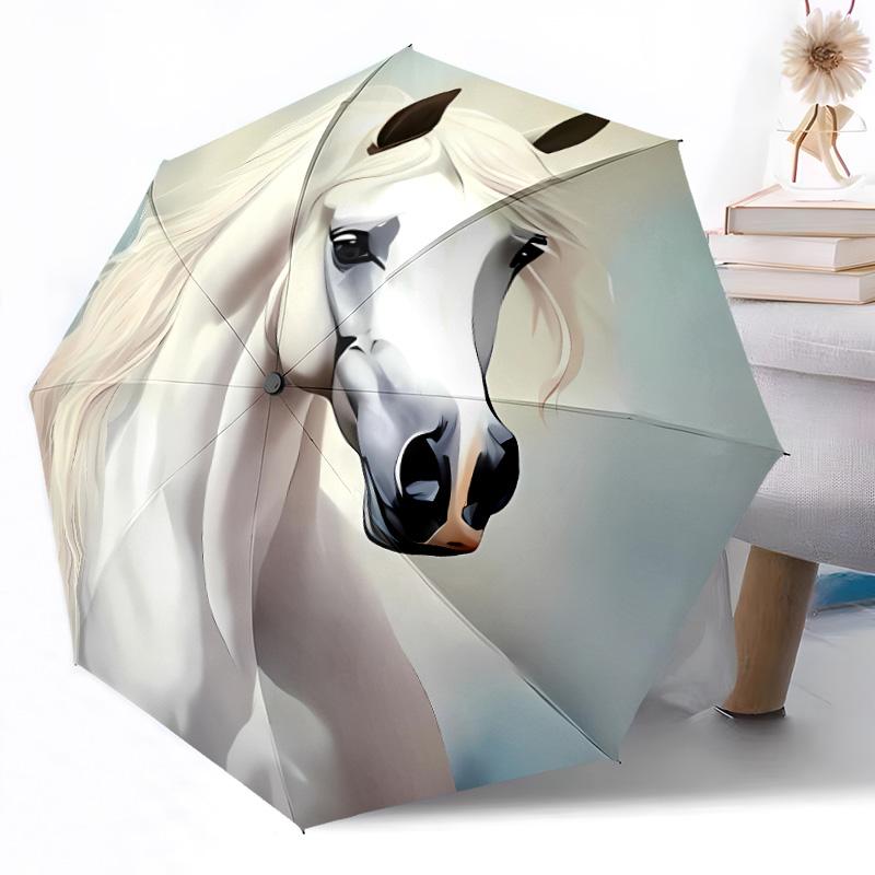 Ethereal Horse At Sunset Outdoor Automatic Umbrella Compact 8-Rib Design Lightweight Travel Essential Compact Folding Umbrella Birthday Christmas Gift