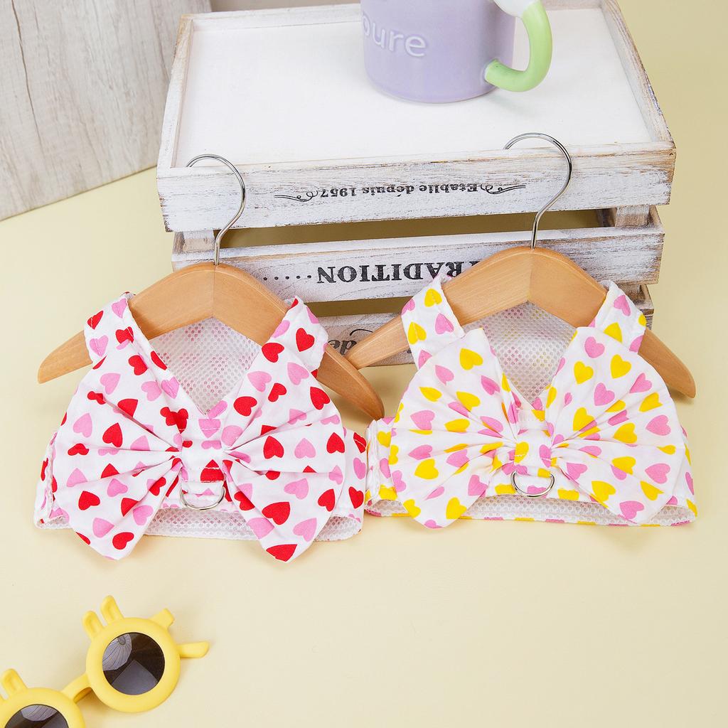 Pet Love Bow Traction Rope Set Clothes Spring Dog Clothing Teddy Schnauzer Cat Clothes Love Chest and Back Dog Collar