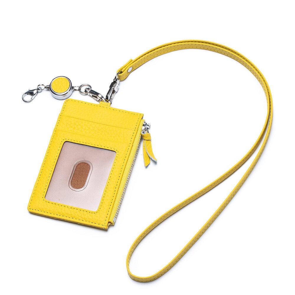 New Japanese ID Card Cover Made of Genuine Leather Easy Pull Buckle Card Bag Multi Functional Neck Hanging ID Card Holder