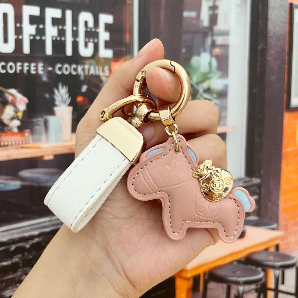 Portachiavi in Pelle con Ciondolo Pony Cartone Animato: Braccialetto della Ricchezza Immediata per Coppie, Accessorio per Auto e Borsa