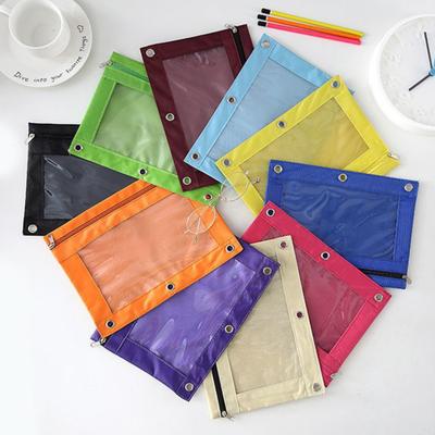 3 Ring Binder File Folder Colorful Fabric Binder Pouch with Clear Window Large Capacity Pencil Pouch for School Office Supplies