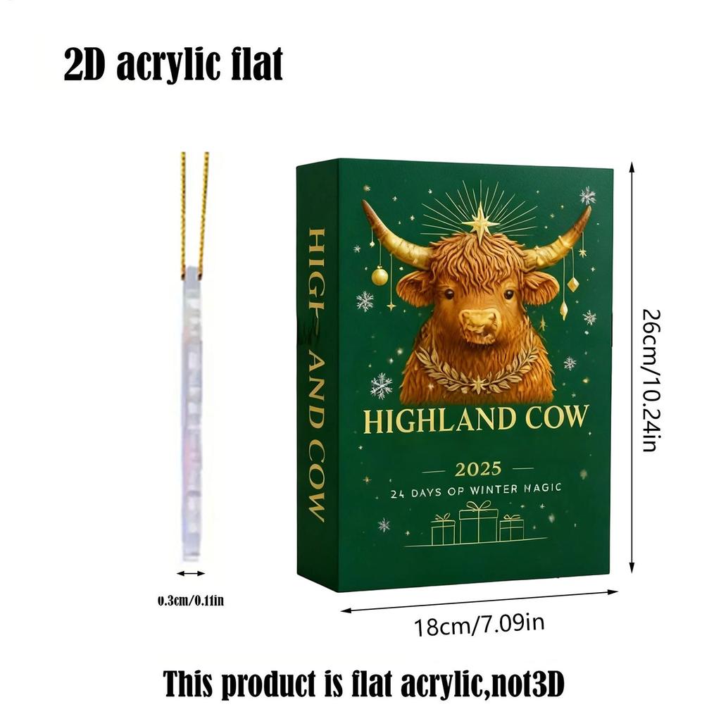 Highland Bull Advent Calendar 2D Acrylic Highland Bull Pendant Decoration for Christmas Tree Home Decoration Holiday Gift
