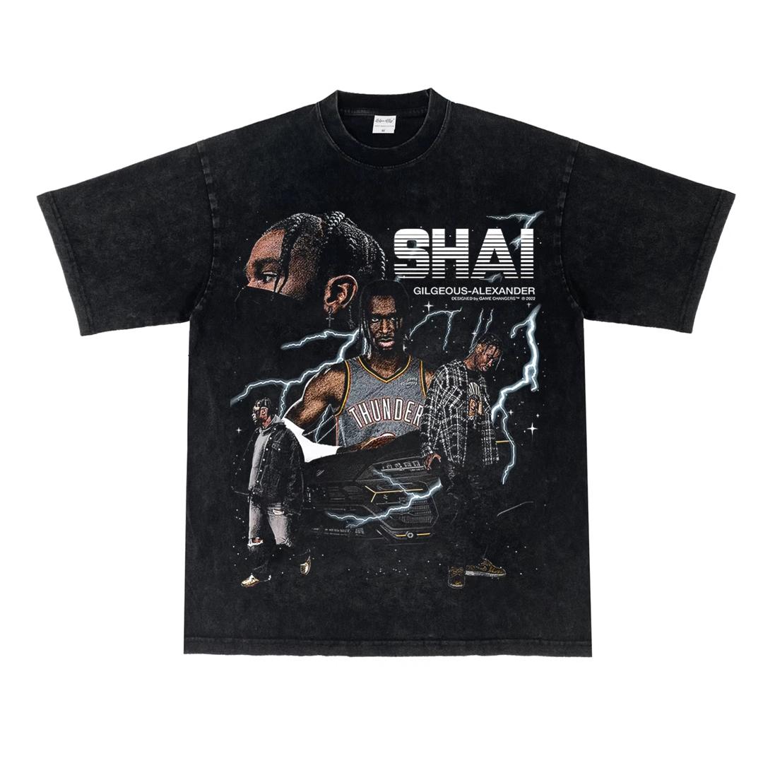 GUOYAN TOP Basketbalster OKC Thunder NR.2 SGA Alexander Print Katoenen T-shirt Heren T-shirt Tops Oversized Korte Mouw Hoge Kwaliteit XL