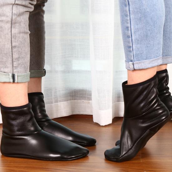 Faux Leather Slipper Socks Men Waterproof Warm Indoor Socks Non Slip Fleece Lined Winter Socks for Bedroom Playroom Outdoor Wear