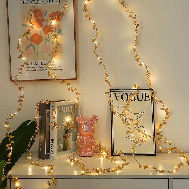 1 Stück 2M 20LED Goldene Winzige Blätter Lichterkette Batteriebetrieben LED Kupferdraht Lichterkette für Hochzeit Zuhause Party DIY Weihnachtsdeko