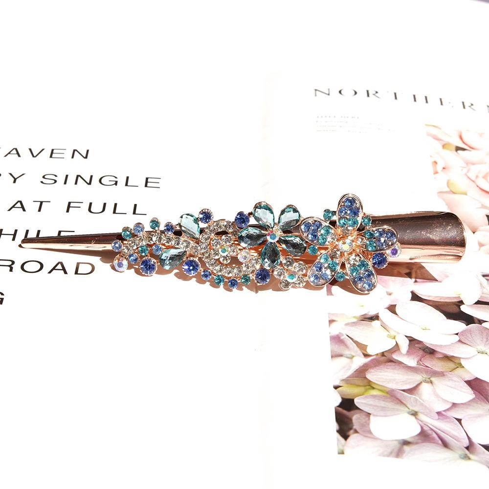 Rhinestone Hairpin Flower Leaf Metal Alloy Duckbill Hair Claws Retro Hair Clips Accessories For Women Shinning Ponytail Headwear