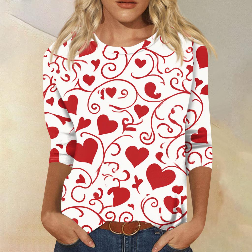 Women's Fashion Casual Round Neck Three-quarter Sleeve Carnival Print T-shirt Top