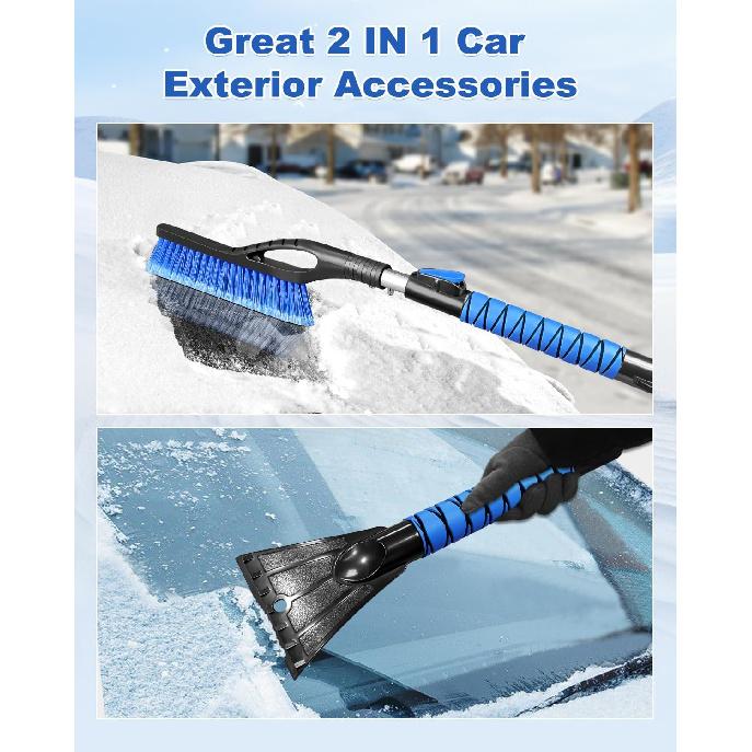 33'' Snow Brush And Ice Scraper For Car Windshield, Aluminum Extendable Snow Removal Tool For Car Window With Foam Grip, Soft Broom Head For Car SUV