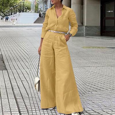 Women Long Sleeve Blouse and Wide Leg Pants Casual Two Piece Suit Sets