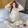 1011 new pajamas women's spring and autumn thin ice silk long-sleeved trousers suit can be worn outside, high-end light luxury home