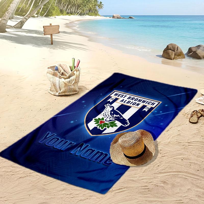 West Bromwich Albion FC Personalized Printed Beach Towel Soccer Logo Support Custom Name Text Absorbent Towel For Sport Travel Special Gift