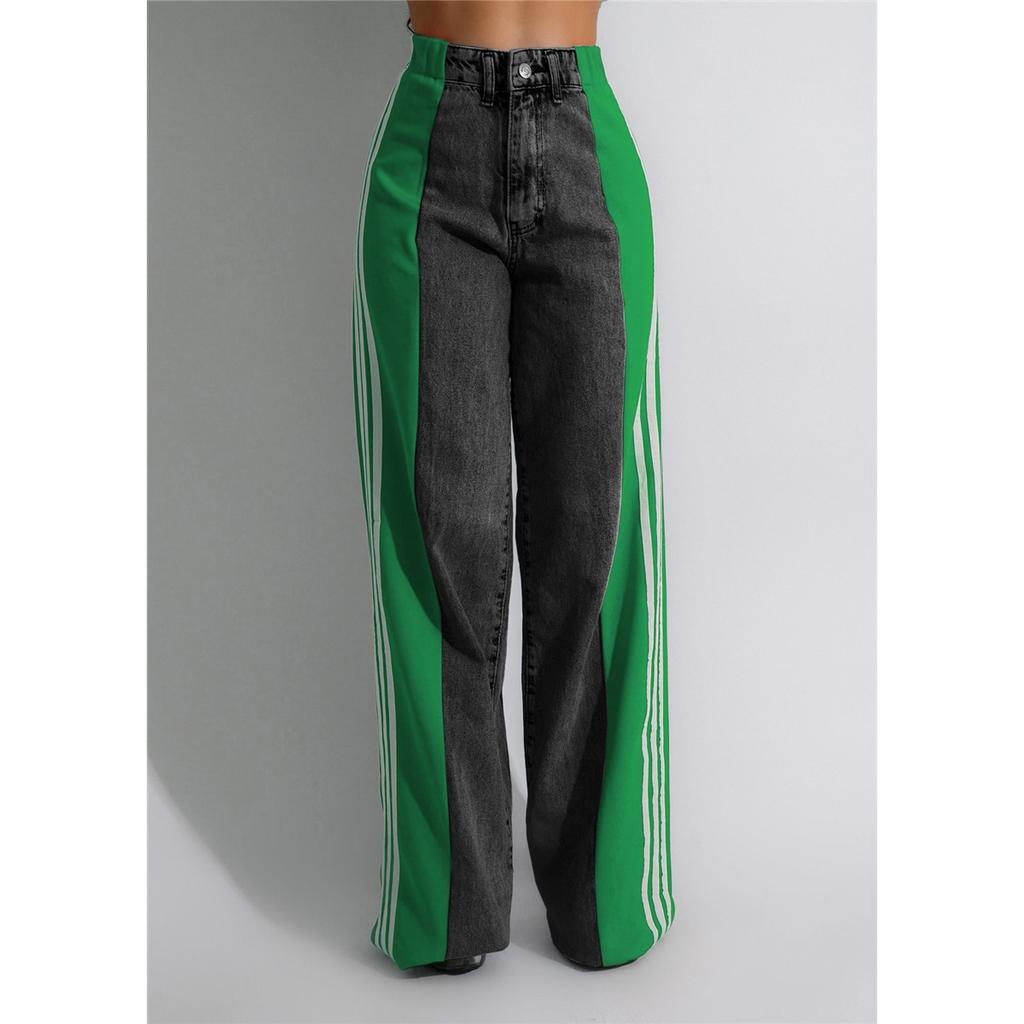 Damenjeans lässig hochtailliert Stretch Spleißen gerade Hose