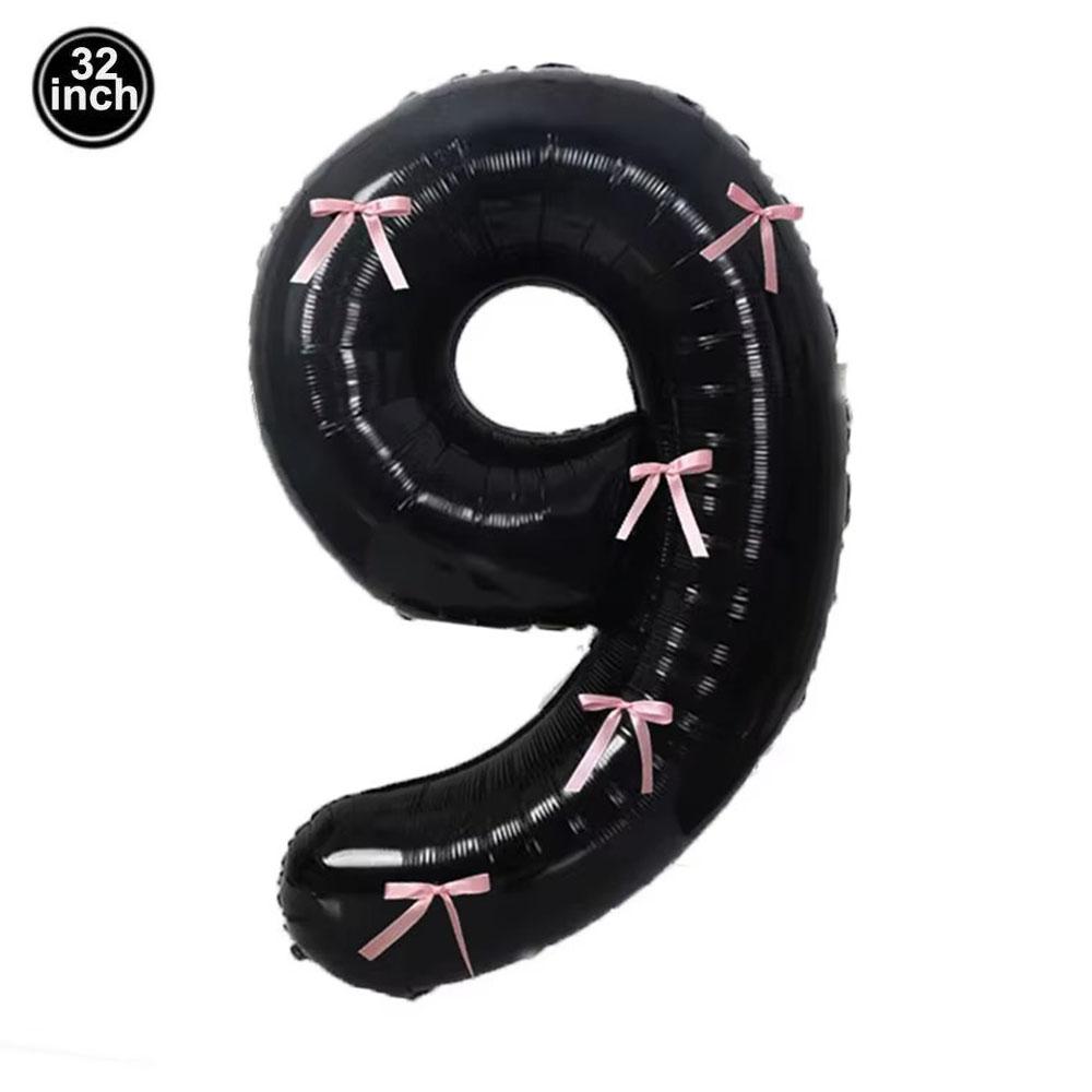32inch Aluminum Film Black Bow Number Balloons Ribbon Bows Balloons for Birthday Decoration Supplies Anniversary Number Balloons