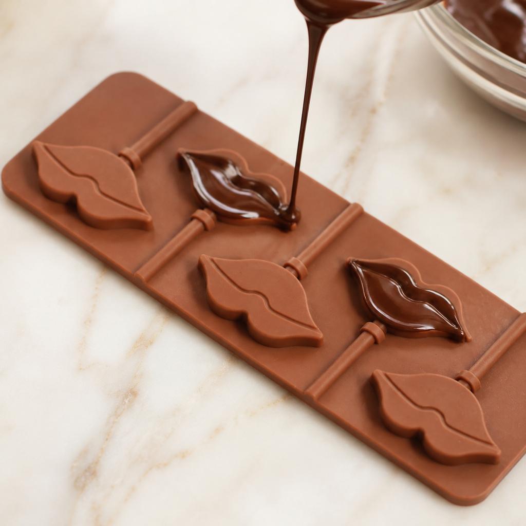 Silicone Lip Shaped Lollipop Mold Flexible Nonstick Candy Chocolate Mold for Homemade Popsicles Ice Cubes and Treats