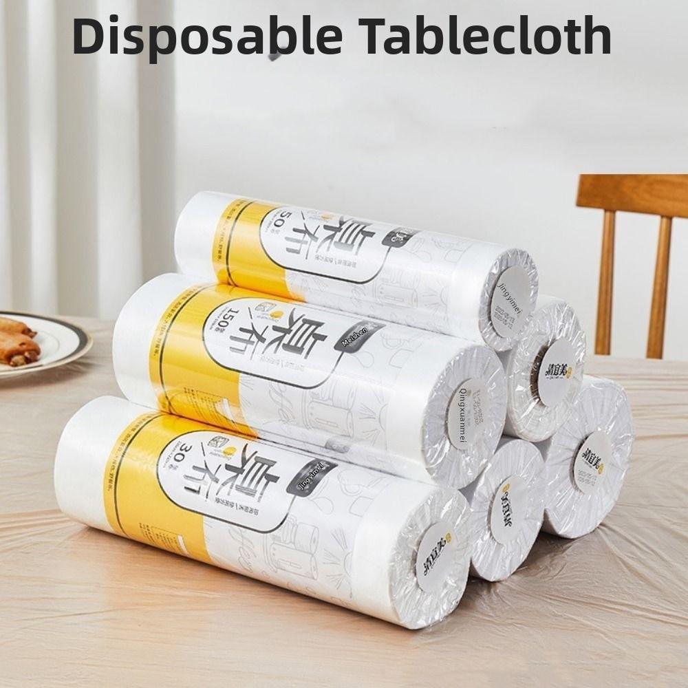 White Disposable Tablecloth Plastic Rectangle Round Table Plastic Film Tablecloth Waterproof Oil-proof Thickened
