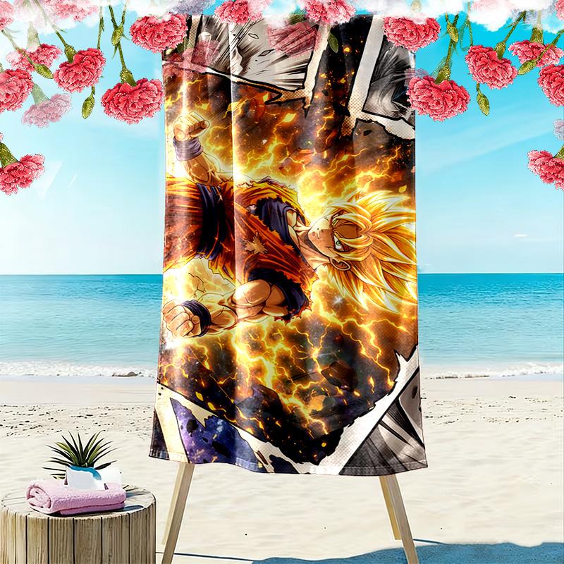 Son Goku Print Beach Towel, Large Soft Quick Dry Towel for Beach Camping Swimming