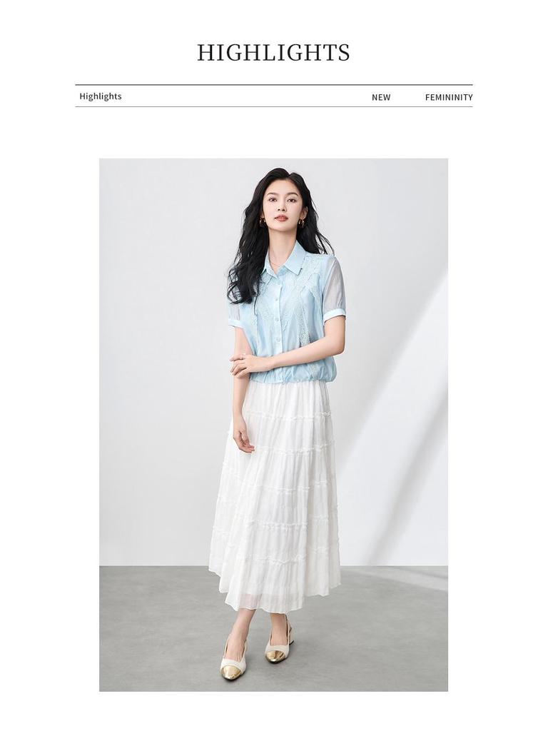 Elegant French Fine Spun Lace Puff Sleeve Cotton Blouse - Women's Summer Top