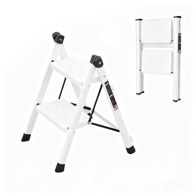 Shosho Folding Step Stool, Lightweight Design, Non-Slip, No Assembly Required, Storage Compatible (White, 2 Steps)