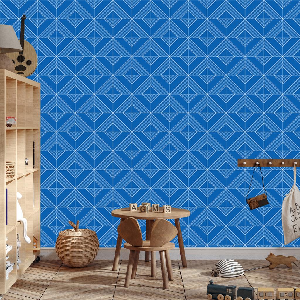 Geometric Rhombus Wallpaper, Blue, Fine Detail, 50x1000