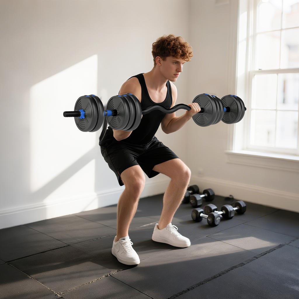 Adjustable Dumbbell Set, 25 Kg, 3-in-1, Extension Bar, Blue