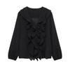 2025 Spring/Summer Women's Slim Fit V-Neck Shirt with Layered Decoration