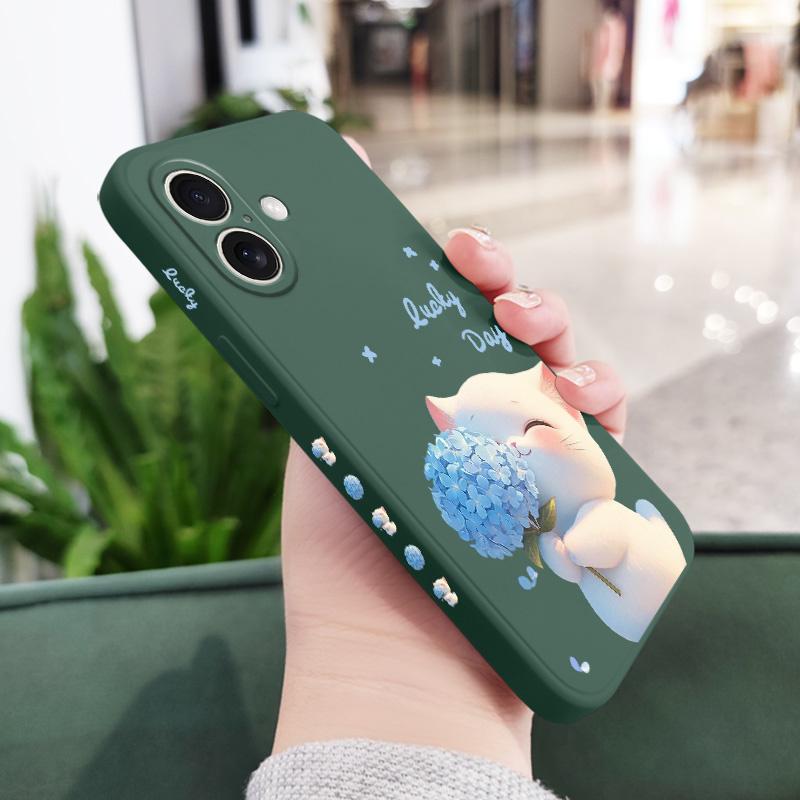 Blue Silk Cat Phone Case For iPhone 16 16e 15 14 13 12 11 X XR XS Plus Pro Max Mini Silicone Cover