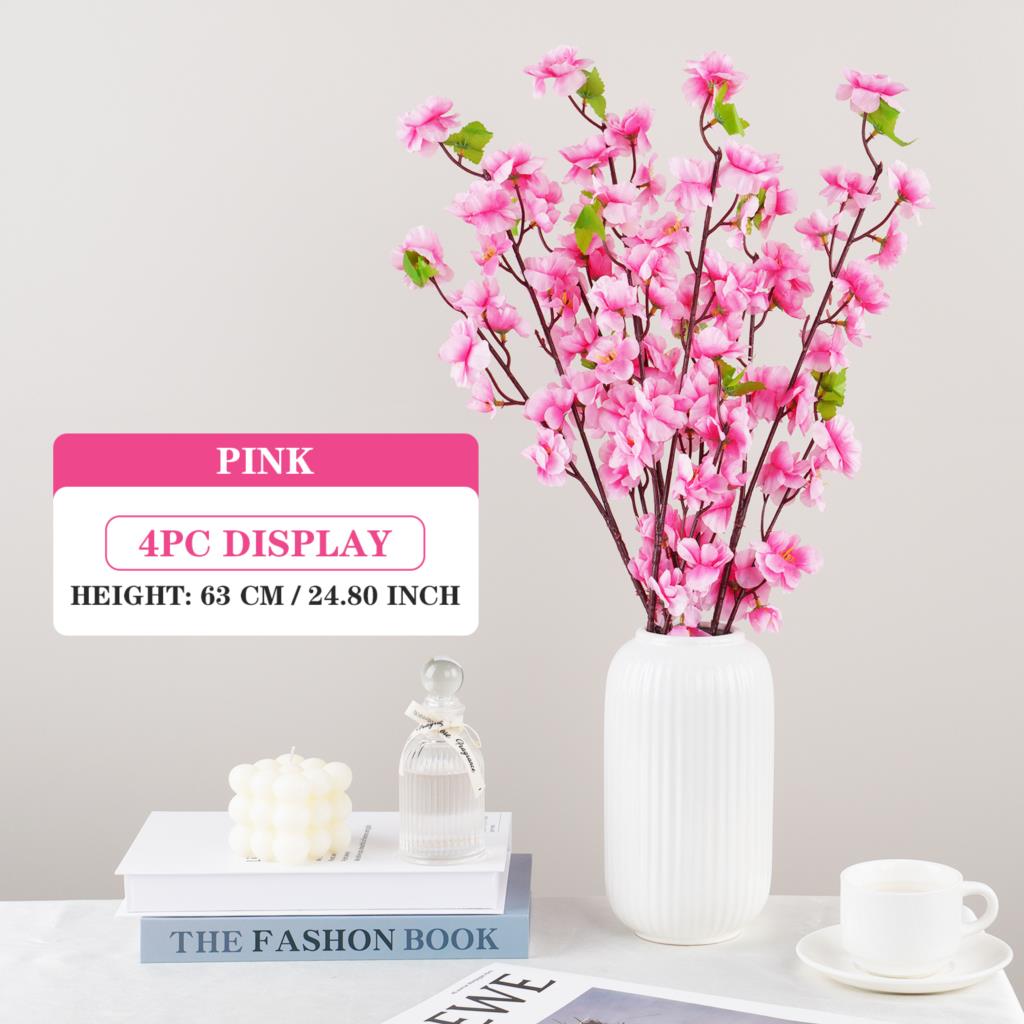 Artificial Flower Silk Peach Blossom Branch Plum Cherry Blossom Party Arrangement Accessories for Office Table Hotel Decoration