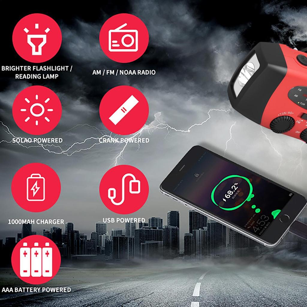 Notwetterradio Solar Handkurbelradio Handyaufladung Beleuchtung Tischlampe Multifunktional SOS-Alarm