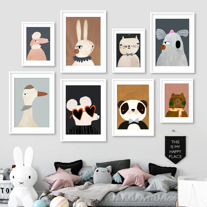 Nordischer Bär Panda Gans Koala Maus Katze Hund Pferd Wandkunst Leinwandmalerei Poster und Drucke Wandbilder Baby Kinderzimmer Dekor