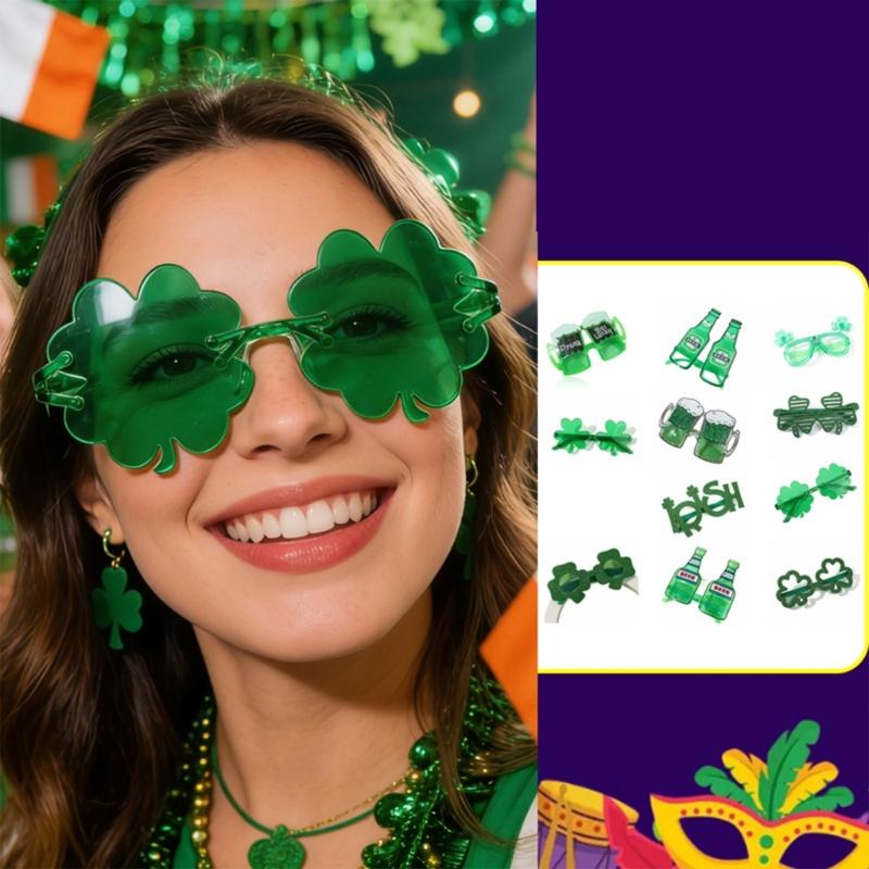 Irish Shamrock Eyeglasses Green Four Leaf Clovers Glasses Leprechaun Costume for Women Men Saint Patrick's Day Sunglass